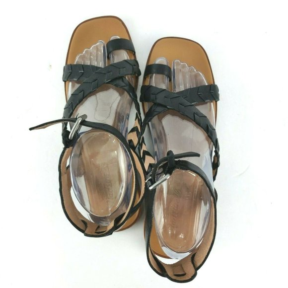 Madewell Cassia Black Leather Size 8 Criss Cross Ankle Strap Flat Sandals - Picture 5 of 11